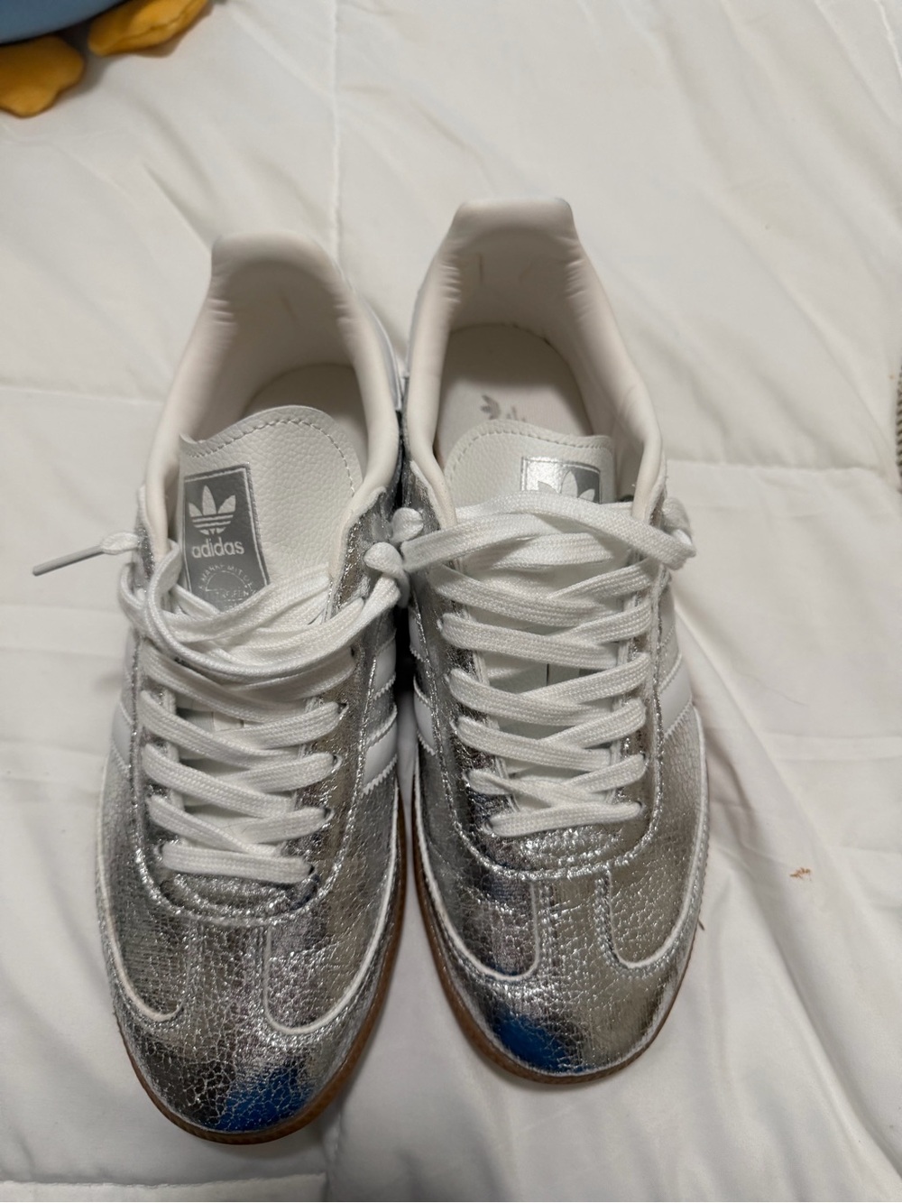 adidas White Sneakers with Silver Metallic Upper
